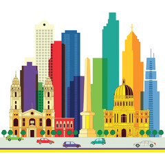 Obraz premium Cityscape with tall buildings and cars