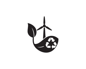 Ecology wind turbine environment icon silhouette vector design art illustration. © KhanAzizul