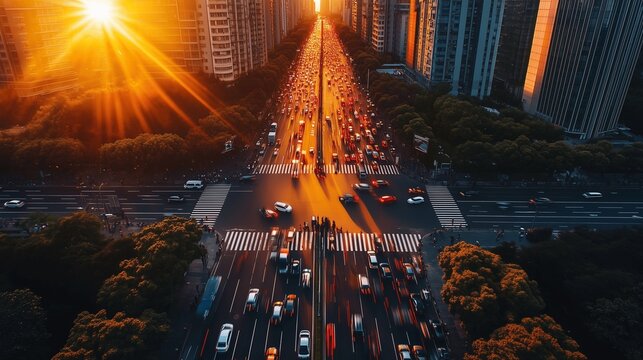 Congested city streets during rush hour traffic, showcasing urban challenges and the daily struggle of commuting in a bustling metropolis.