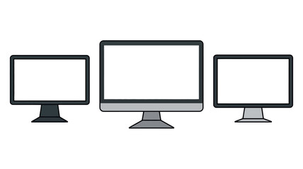 Three computer monitors of different sizes on stands with blank screens © MdArshad