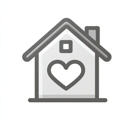 A simple, outlined house icon with a heart shape cutout on the front