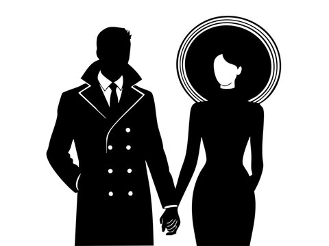 Man and woman holding hands in black silhouette illustration