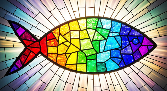Abstract Stained Glass Design of Ichthys