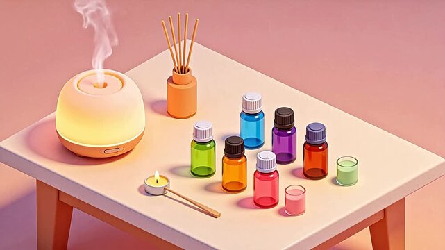 Aromatherapy setup with diffuser and bottles