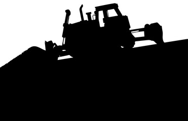 Bulldozer Silhouette on Sloped Terrain
