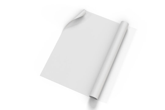 3D Blank rolled poster paper mockup with partially unrolled sheet , isolated.Minimal presentation for showcasing artwork, blueprints, and advertising posters, print artwork, branding, and ads layout