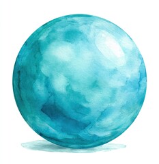 Watercolor orb. Translucent, textured sphere in shades of blue & teal, against white