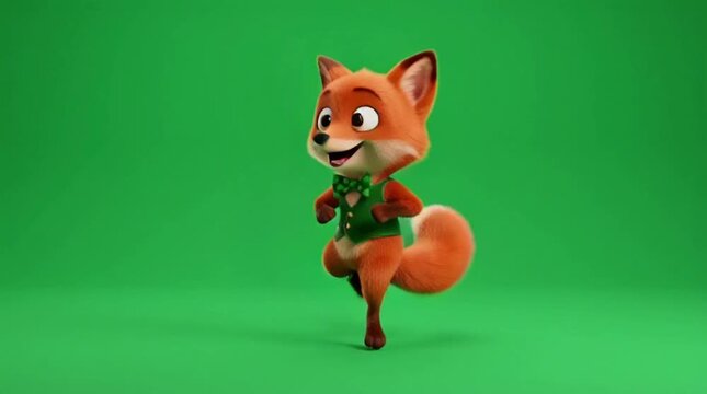 A cartoon fox wears a green scarf on green background