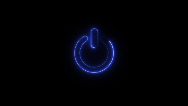 Neon power reset button sign animation. Motion graphics of power icon