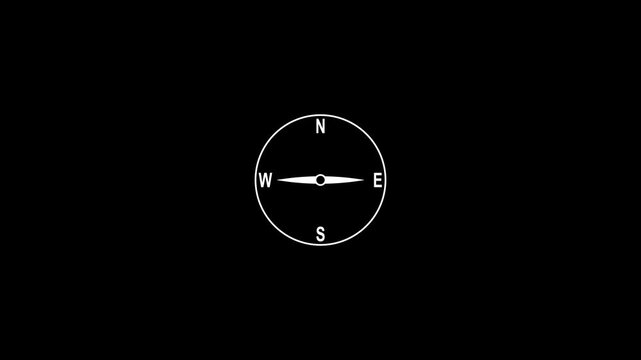 Compass Icon Animation with North South East West Directions, Navigation and Exploration Symbol Isolated on Black Background
