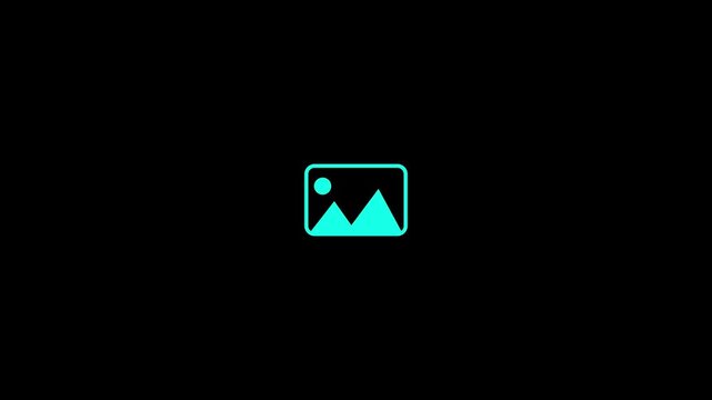 Minimalist Gallery Icon Animation with Mountains and Sun Symbol, Concept of Photography, Media Portfolio, and Image File Isolated on Black Background