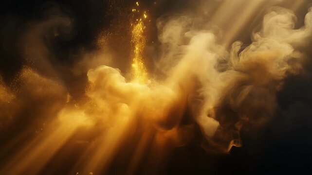 Golden smoke swirling dramatically against dark background