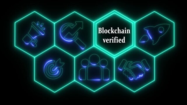 Business Blockchain verified concept animated on abstract technology background . Business, Technology, Internet and networking concept.