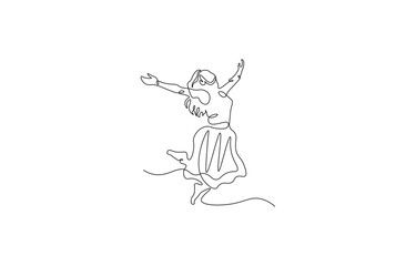 Obraz premium Joyful Woman Jumping Arms Outstretched, Flat Design Vector Illustration