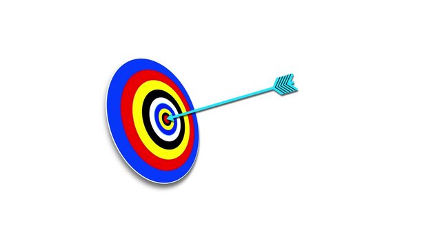 3D arrow on ambition archery, Attack on target to the bow, sport concepts, goal achievement, bow and Arrow colorful 2D animation video.