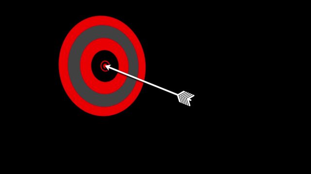 Attack on target to the bow motion graphic animation on black background. sport concepts, goal achievement, bow and Arrow colorful 2D animation video.