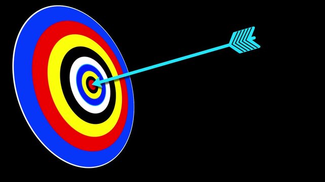 3D arrow on ambition archery, Attack on target to the bow, sport concepts, goal achievement, bow and Arrow colorful 2D animation video.