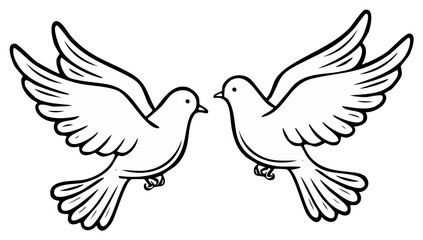 Obraz premium Outline illustration of two doves with spread wings, representing peace and love.