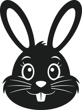 Black Easter Bunny face silhouette with large ears and buck teeth vector illustration rabbit