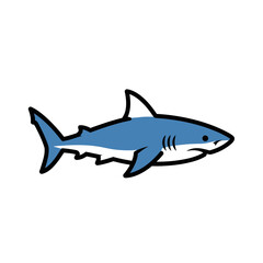 Fototapeta premium Cartoon Blue Shark Icon, Vector Illustration, Isolated on White Background