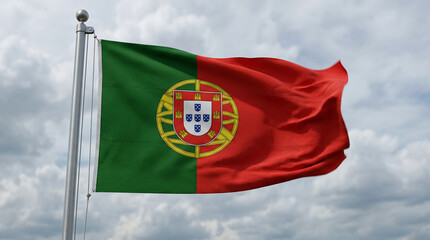 Portuguese National Flag Waving Proudly in the Wind.