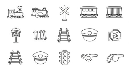 Railway Icons Set Vector Graphics. © king