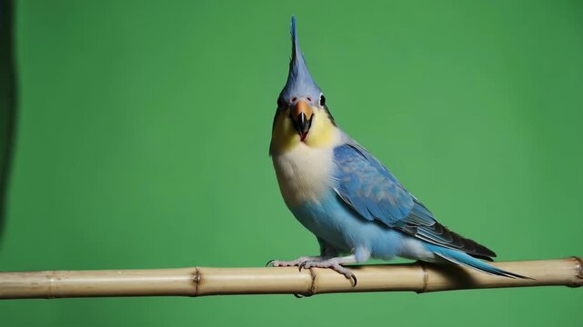 Stock Video of Lovebird on Bamboo Perch Against Green Screen Background