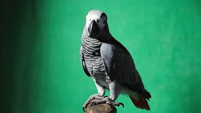 African Grey Parrot Stock Video on Green Screen Background