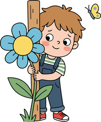 Cute shy boy embarrassed emotion cartoon character illustration