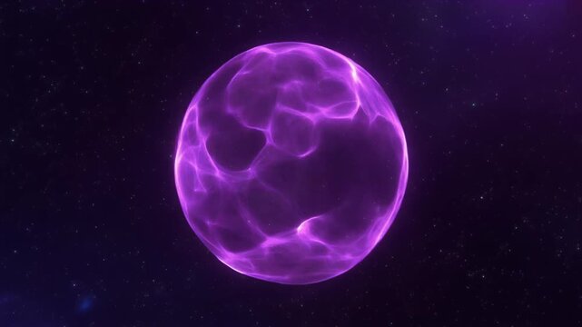 Glowing purple planet or moon with bright lava-like surface in outer space