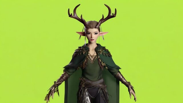 3d Deer Elf Character Posing with Cape, Stock Video on a Green Screen Background