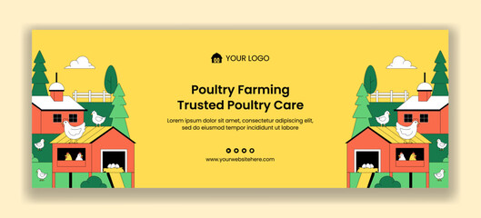 Flat Cartoon Hand Drawn Poultry Farm Social Media Cover Background Illustration © denayune
