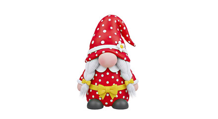 Red Polka Dot Gnome with Braids and Yellow Bows