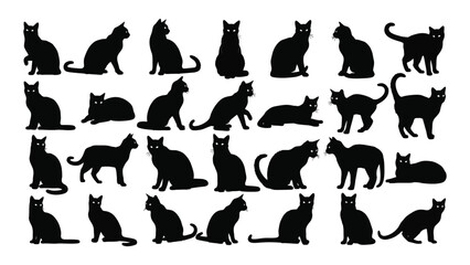 A collection of black cat silhouettes in various poses © JubaerAhmed