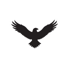Obraz premium Simple Minimalist Bald Eagle Silhouette Vector - Clean Black Flying Bird with Spread Wings for Tattoo, Logo, Icon and Professional Graphic Design Projects