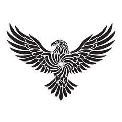 Obraz premium Tribal Ornate Bald Eagle Silhouette Vector Illustration - Decorative Black Bird with Elegant Feather Pattern for Tattoo, Native Art, Logo and Apparel Design