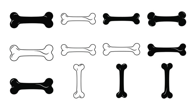 A collection of black and white dog bone icons