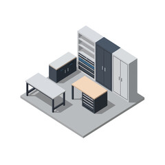 Fototapeta premium Isometric illustration of office storage and furniture.