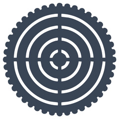 Stylized target icon with radar like concentric dashed circles and a serrated edge design