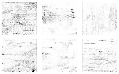 Fototapeta premium Set of Black Grainy Texture Isolated on White Background. Dust Overlay Textured. Dark Rough Noise Particles. Chaotic Explosion. Vector Design Elements, Illustration