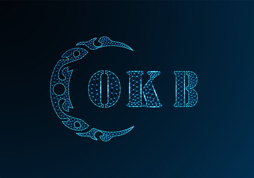 Low poly letter logo OKB design. OKB letter logo low poly vector design on blue color gradient background. OKB logo low poly design