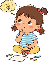 Cute thinking boy question idea cartoon character illustration