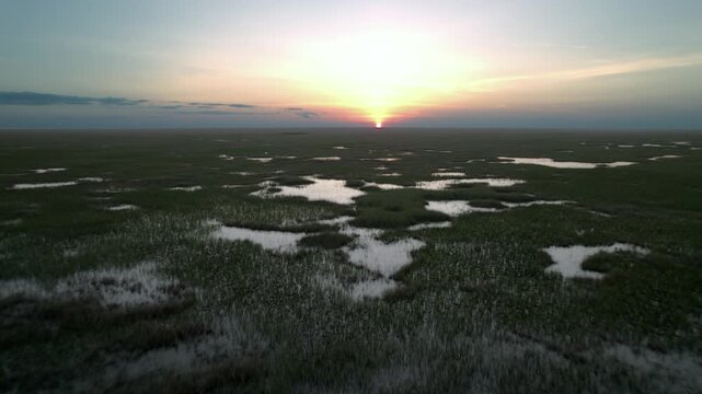 Everglades Wetland Slough Marsh Sawgrass Wet Season Sunset Landscape Aerial