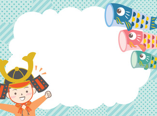 兜を被った男の子と鯉のぼりのフレーム　こどもの日
