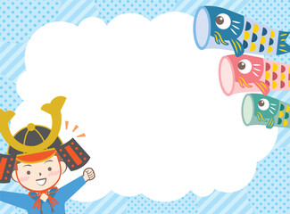 兜を被った男の子と鯉のぼりのフレーム　こどもの日