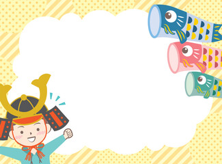 Obraz premium 兜を被った男の子と鯉のぼりのフレーム こどもの日