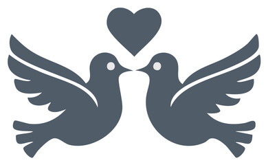 Obraz premium Two Silhouetted Doves Kissing Beneath a Heart Symbol Vector Graphic