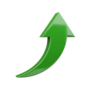 3D Glossy Green Upward Arrow on transparent background