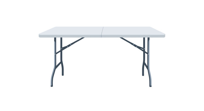 Standard white plastic folding table with metal legs and a center seam used for events, picnics, and temporary workspaces everywhere.