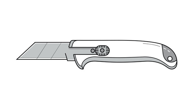 White utility knife or box cutter with a retractable sharp metal blade isolated on a white background for manual work.